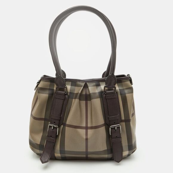 Burberry Handbags - Burberry Lowry Brown Smoked Check Pvc And Leather Tote